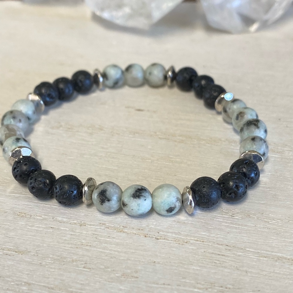 2/$30 - Kiwi Jasper & Lava Stone Essential Oil Diffuser Bracelet - 6mm - Picture 2 of 4